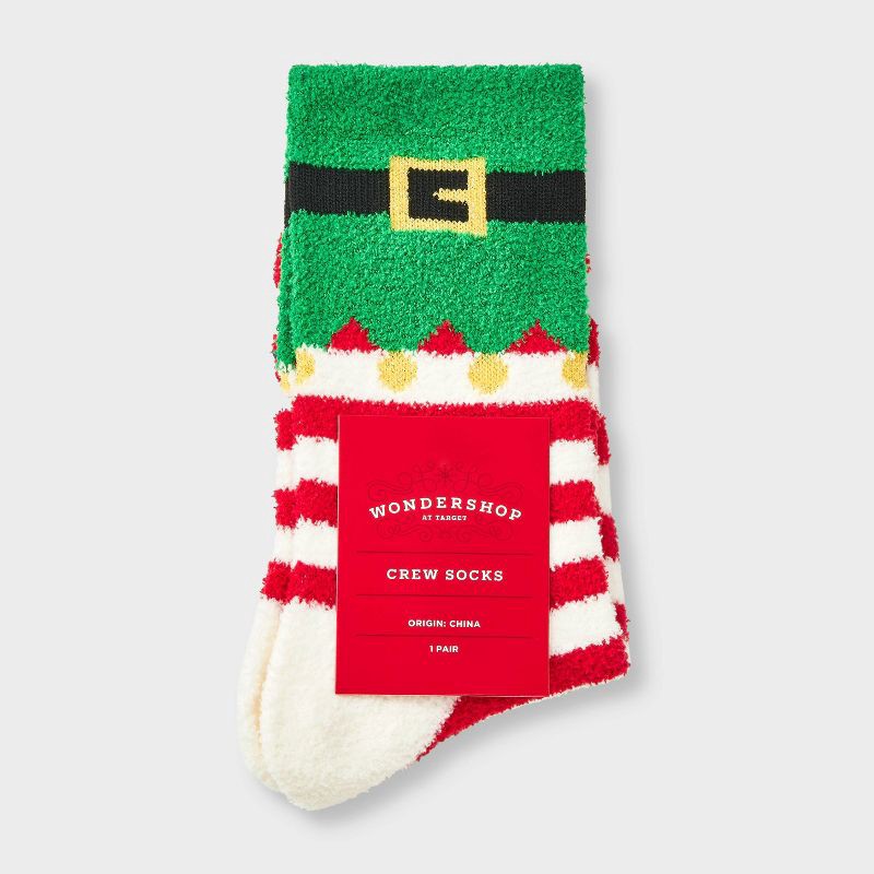 slide 2 of 3, Women's Elf Christmas Cozy Crew Socks - Wondershop™ Green/Red/White 4-10, 1 ct