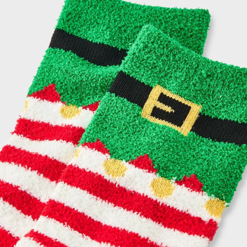 slide 3 of 3, Women's Elf Christmas Cozy Crew Socks - Wondershop™ Green/Red/White 4-10, 1 ct