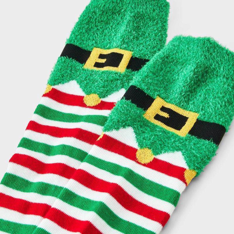 slide 3 of 3, Women's Elf Christmas Knee High Socks with Feather Yarn Cuff - Wondershop™ Green/Red/White 4-10, 1 ct