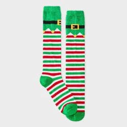 Women's Elf Christmas Knee High Socks with Feather Yarn Cuff - Wondershop™ Green/Red/White 4-10