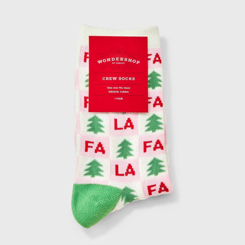 slide 2 of 3, Women's 'Fa La La' Checkered Christmas Crew Socks - Wondershop™ White/Green/Red 4-10, 1 ct