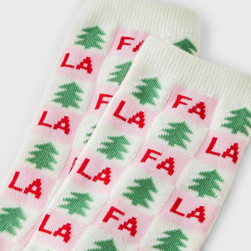 slide 3 of 3, Women's 'Fa La La' Checkered Christmas Crew Socks - Wondershop™ White/Green/Red 4-10, 1 ct