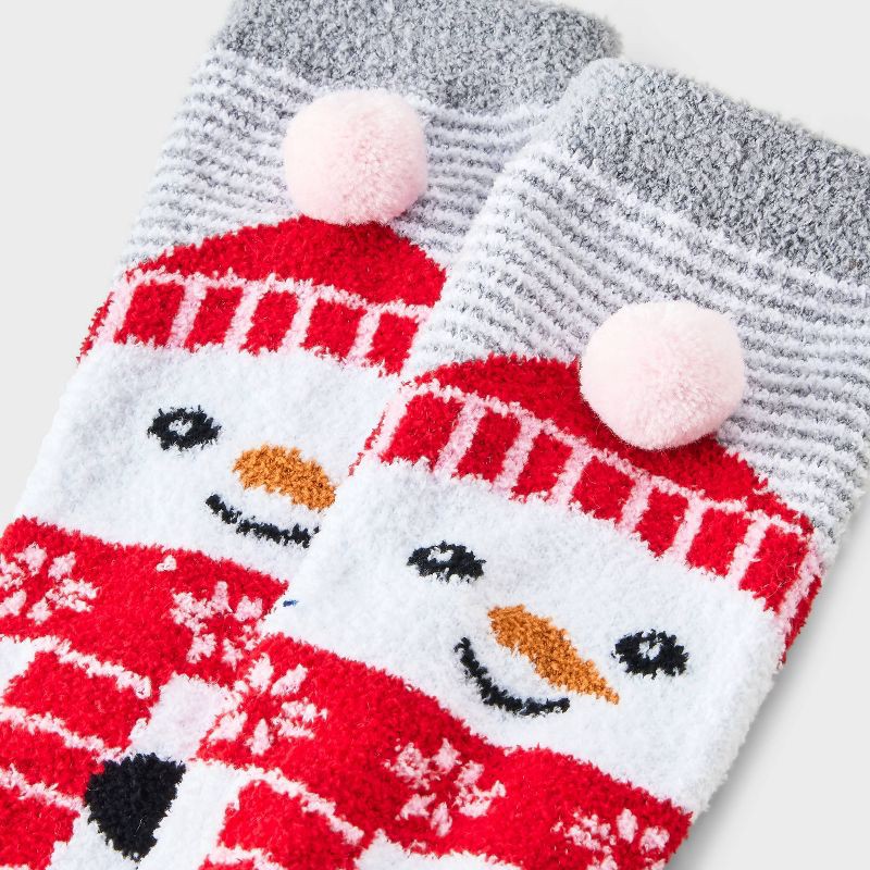 slide 3 of 3, Women's Snowman with 3D Pom Pom Hat Christmas Cozy Crew Socks - Wondershop™ White/Red 4-10, 1 ct