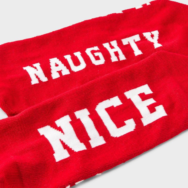 slide 3 of 3, Women's 'Naughty & Nice' Candy Cane Striped Christmas Knee High Socks with Faux Fur Cuff - Wondershop™ Red/White 4-10, 1 ct