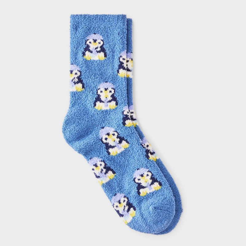 slide 1 of 3, Women's Penguins Hanukkah Cozy Crew Socks - Wondershop™ Blue 4-10, 1 ct