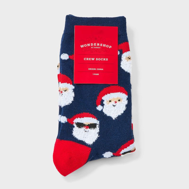 slide 2 of 3, Women's Cool Santa Christmas Crew Socks - Wondershop™ Navy 4-10, 1 ct