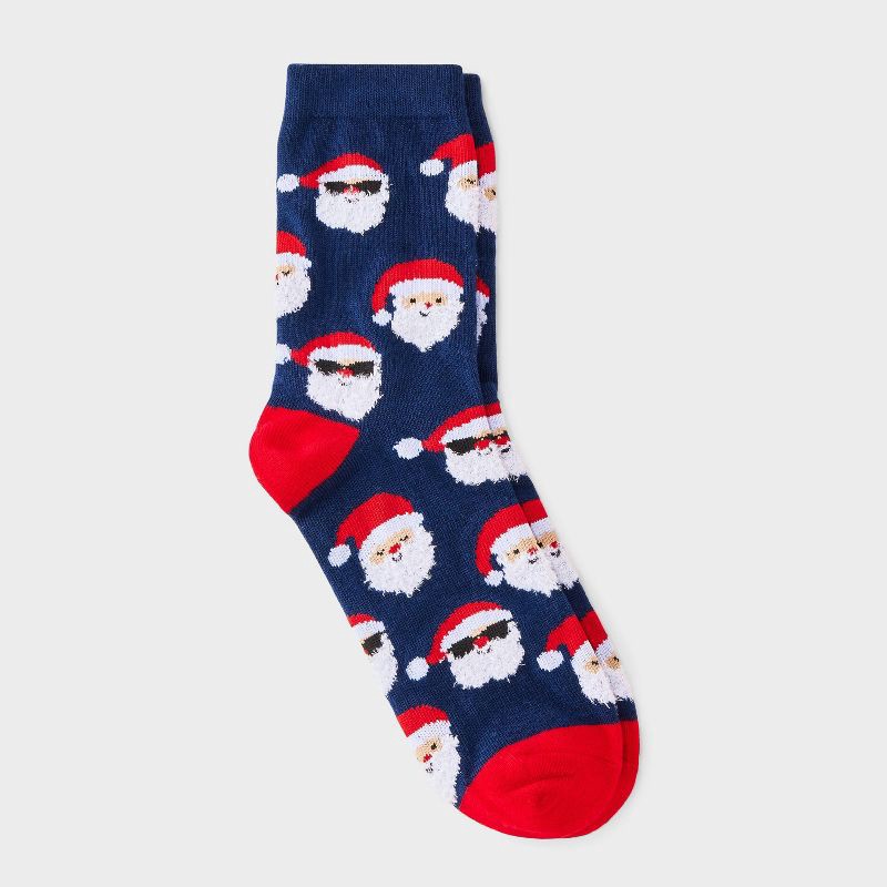slide 1 of 3, Women's Cool Santa Christmas Crew Socks - Wondershop™ Navy 4-10, 1 ct