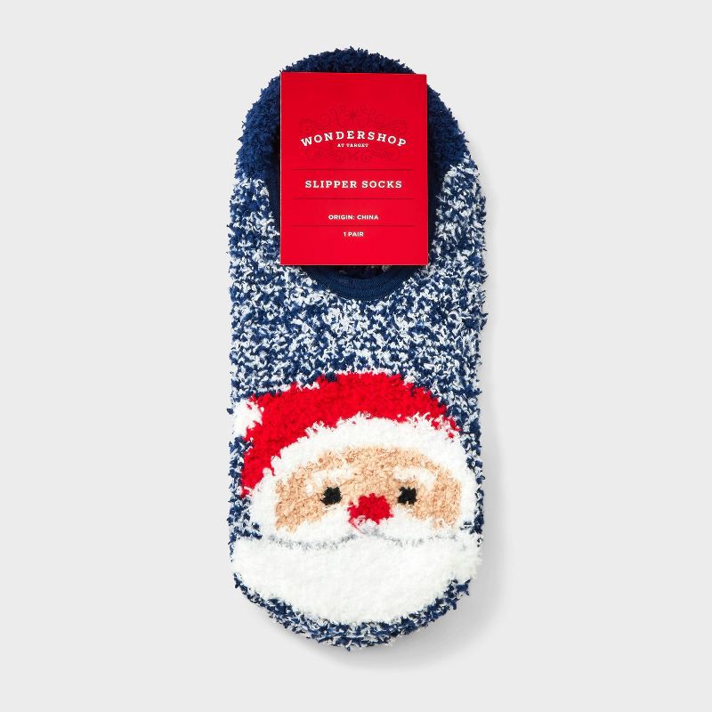 slide 2 of 3, Women's Santa Chrstimas Cozy Liner Socks with Grippers - Wondershop™ Blue 4-10, 1 ct