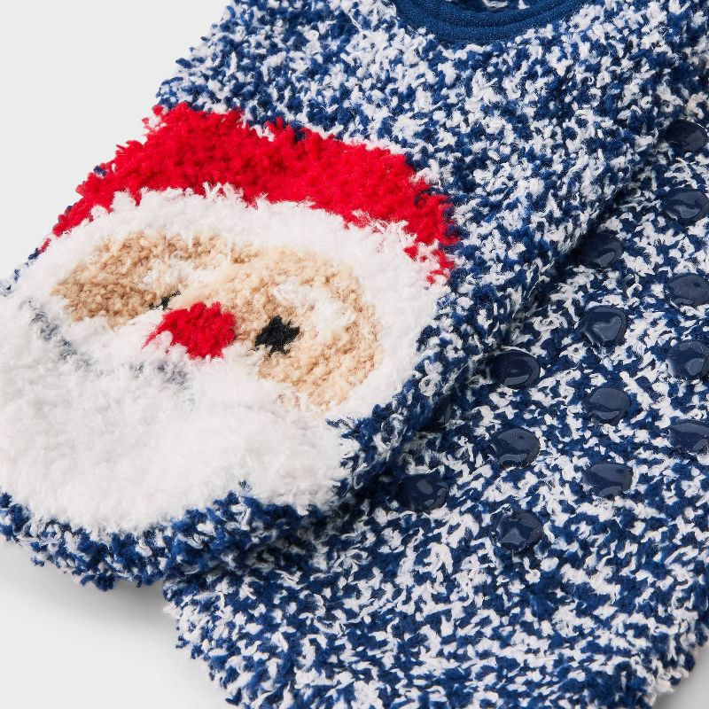 slide 3 of 3, Women's Santa Chrstimas Cozy Liner Socks with Grippers - Wondershop™ Blue 4-10, 1 ct
