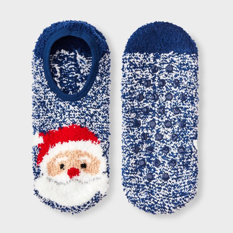 slide 1 of 3, Women's Santa Chrstimas Cozy Liner Socks with Grippers - Wondershop™ Blue 4-10, 1 ct