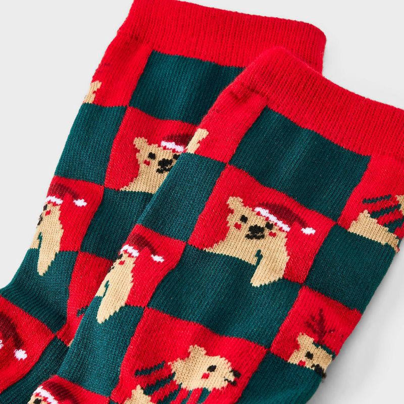 slide 3 of 3, Women's Bear Checkered Christmas Crew Socks - Wondershop™ Red/Green 4-10, 1 ct