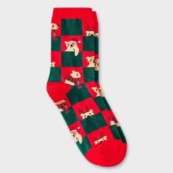 Women's Bear Checkered Christmas Crew Socks - Wondershop™ Red/Green 4-10