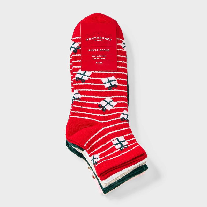 slide 2 of 3, Women's Cute Christmas Icons Ribbed 5pk Quarter Crew Socks - Wondershop™ Assorted Colors 4-10, 5 ct