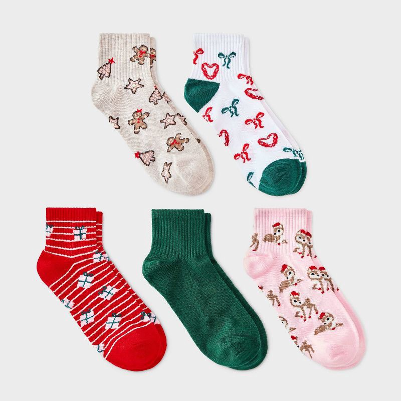 slide 1 of 3, Women's Cute Christmas Icons Ribbed 5pk Quarter Crew Socks - Wondershop™ Assorted Colors 4-10, 5 ct
