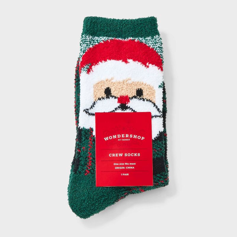 slide 2 of 3, Women's Santa Plaid Christmas Cozy Crew Socks - Wondershop™ Green/Black 4-10, 1 ct