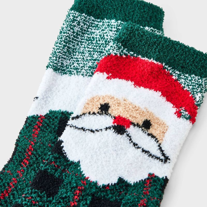 slide 3 of 3, Women's Santa Plaid Christmas Cozy Crew Socks - Wondershop™ Green/Black 4-10, 1 ct