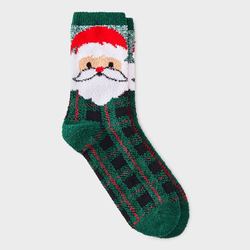 slide 1 of 3, Women's Santa Plaid Christmas Cozy Crew Socks - Wondershop™ Green/Black 4-10, 1 ct