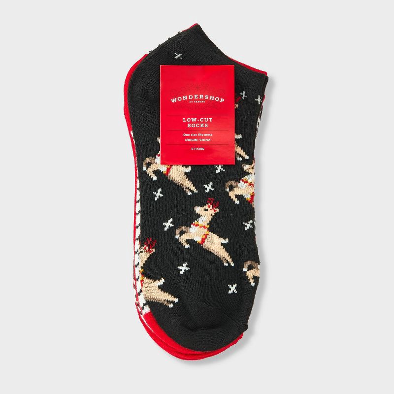 slide 2 of 3, Women's Reindeer & Stripes Christmas 6pk Low Cut Socks - Wondershop™ Black/Red/White 4-10, 6 ct