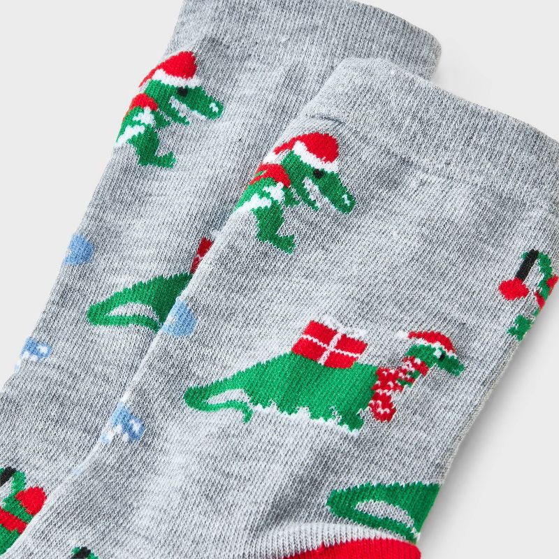 slide 3 of 3, Women's Christmas Dinosaur Crew Socks - Wondershop™ Gray/Red 4-10, 1 ct