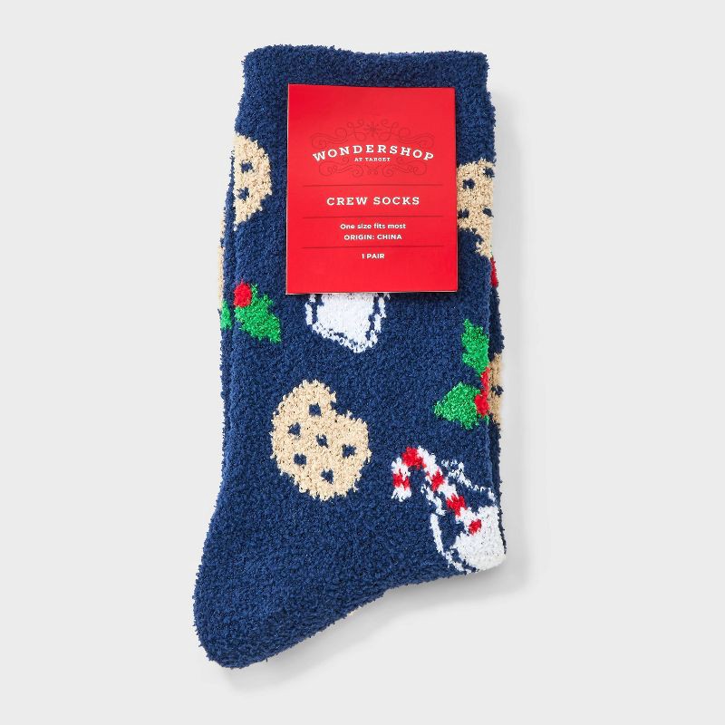 slide 2 of 3, Women's Santa's Milk & Cookies Christmas Cozy Crew Socks - Wondershop™ Navy 4-10, 1 ct
