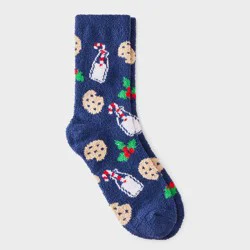 Women's Santa's Milk & Cookies Christmas Cozy Crew Socks - Wondershop™ Navy 4-10