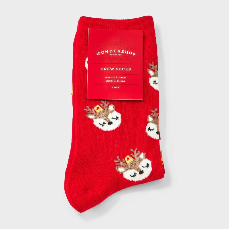 slide 2 of 3, Women's Reindeer Ornament Christmas Crew Socks - Wondershop™ Red/Brown 4-10, 1 ct