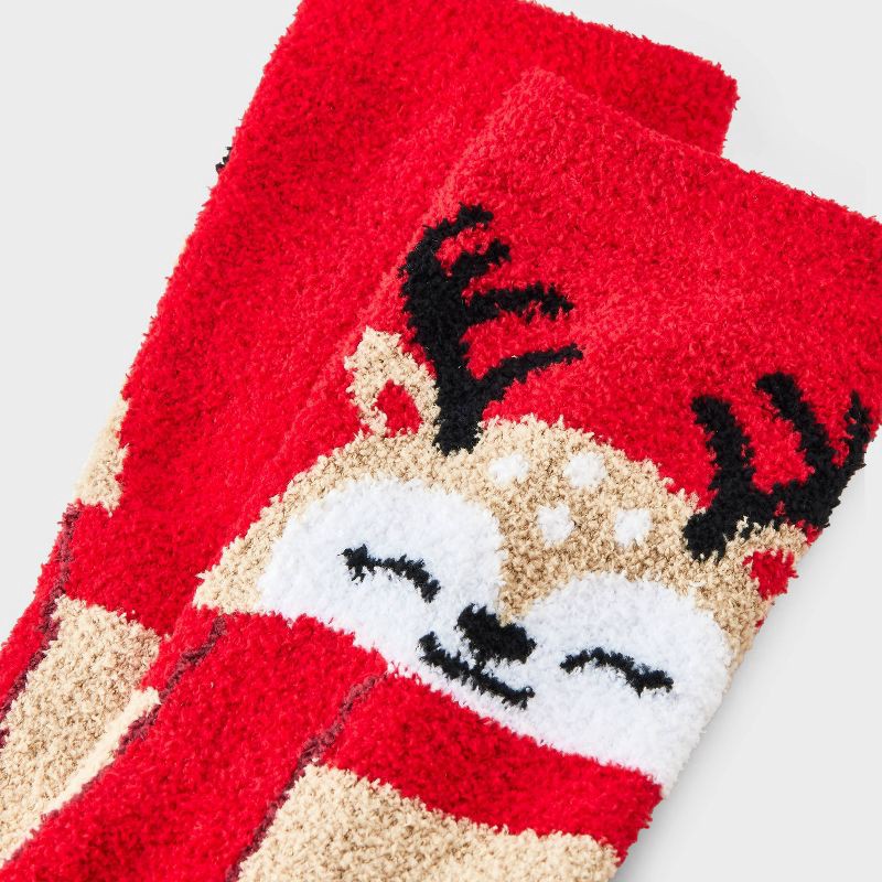 slide 3 of 3, Women's Reindeer Christmas Cozy Crew Socks - Wondershop™ Brown/Red 4-10, 1 ct