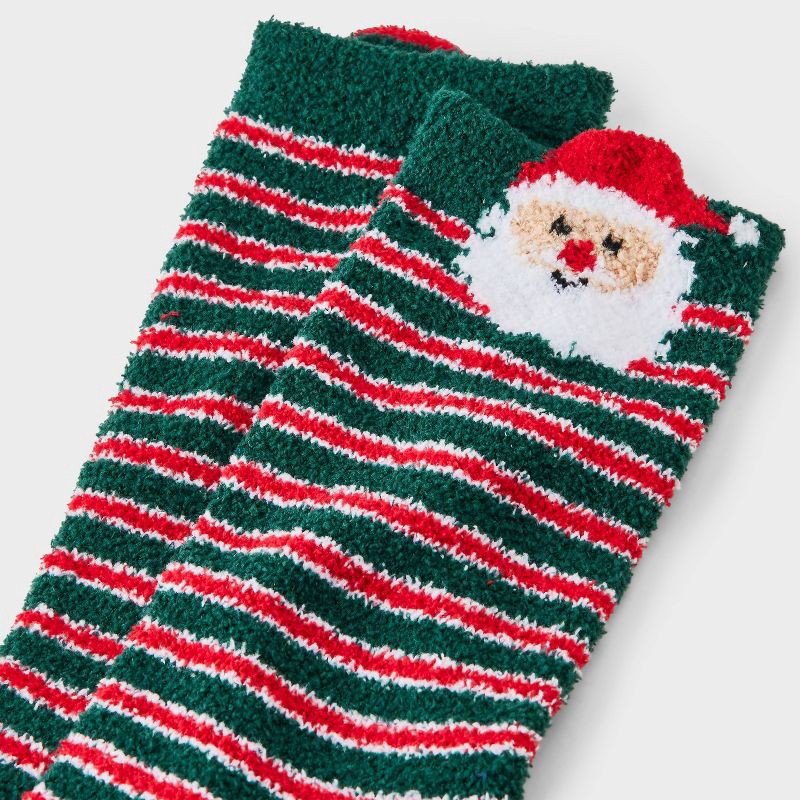 slide 3 of 3, Women's Santa with 3D Hat Striped Christmas Cozy Crew Socks - Wondershop™ Green/Red 4-10, 1 ct