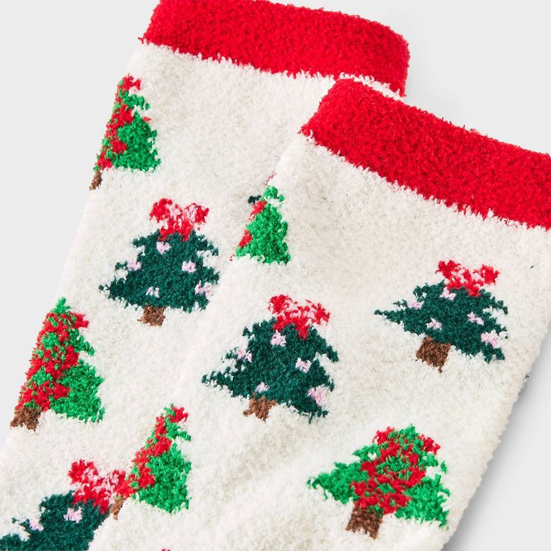 slide 3 of 3, Women's Festive Trees Christmas Cozy Crew Socks - Wondershop™ White/Green/Red 4-10, 1 ct