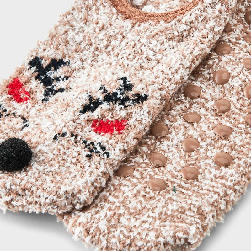 slide 3 of 3, Women's Reindeer Christmas Cozy Liner Socks with Grippers - Wondershop™ Natural 4-10, 1 ct