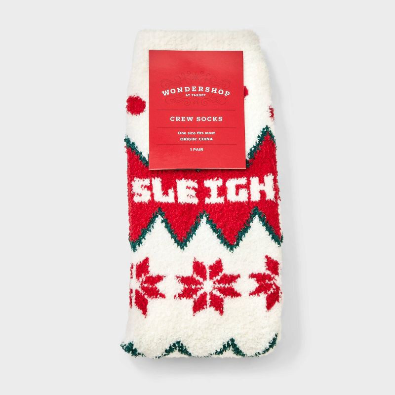 slide 2 of 3, Women's 'sleigh' Fair Isle Christmas Cozy Crew Socks - Wondershop™ White/Red 4-10, 1 ct