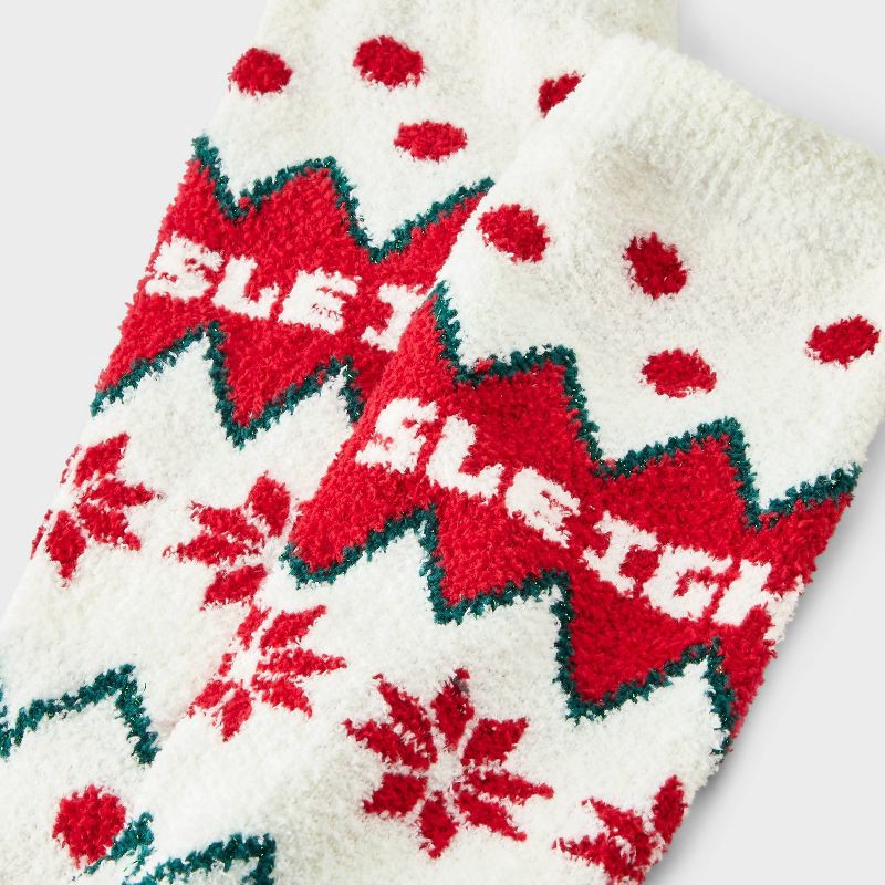 slide 3 of 3, Women's 'sleigh' Fair Isle Christmas Cozy Crew Socks - Wondershop™ White/Red 4-10, 1 ct