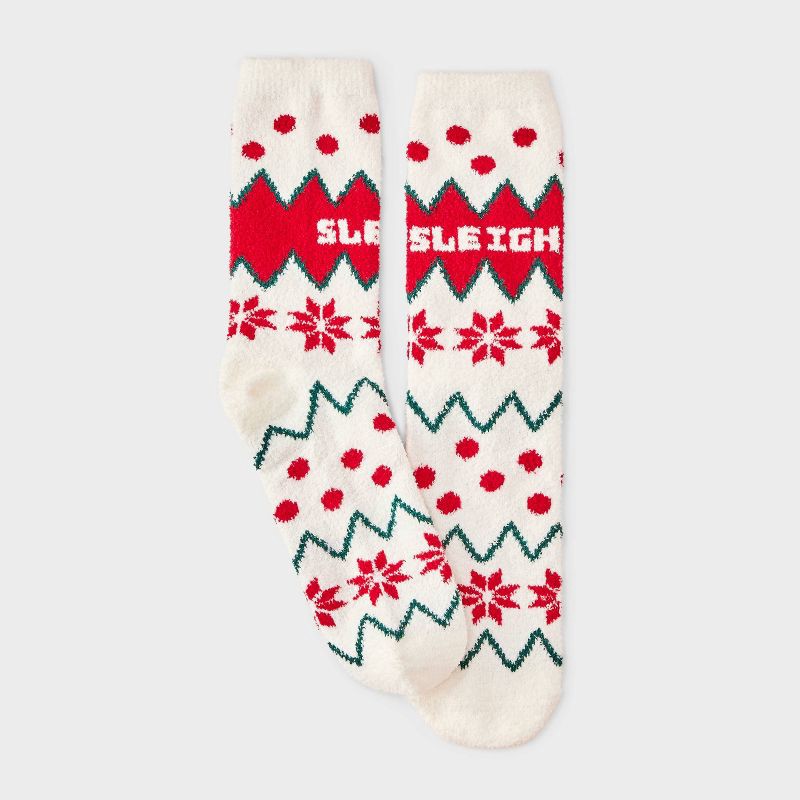 slide 1 of 3, Women's 'sleigh' Fair Isle Christmas Cozy Crew Socks - Wondershop™ White/Red 4-10, 1 ct