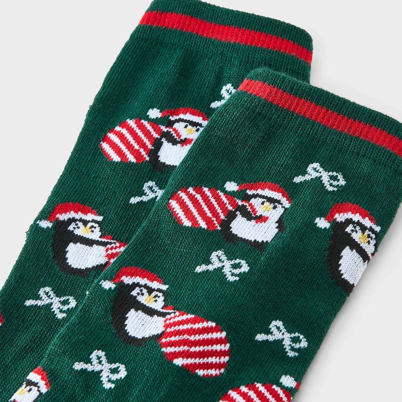 slide 3 of 3, Women's Penguin Santa Christmas Crew Socks - Wondershop™ Green/Red 4-10, 1 ct