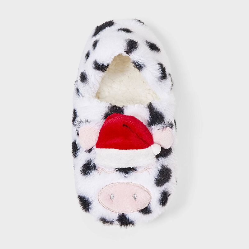 slide 3 of 4, Women's Holiday Cow with 3D Santa Hat Christmas Faux Fur Slipper Socks with Grippers - Wondershop™ Red M/L, 1 ct