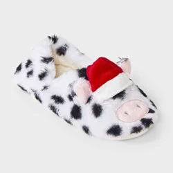 Women's Holiday Cow with 3D Santa Hat Christmas Faux Fur Slipper Socks with Grippers - Wondershop™ Red M/L