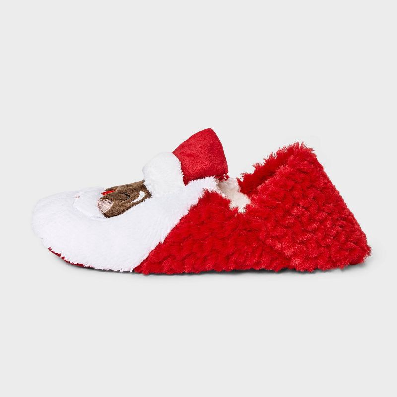 slide 2 of 4, Women's Santa with 3D Hat Christmas Faux Fur Slipper Socks with Grippers - Wondershop™ Red S/M, 1 ct