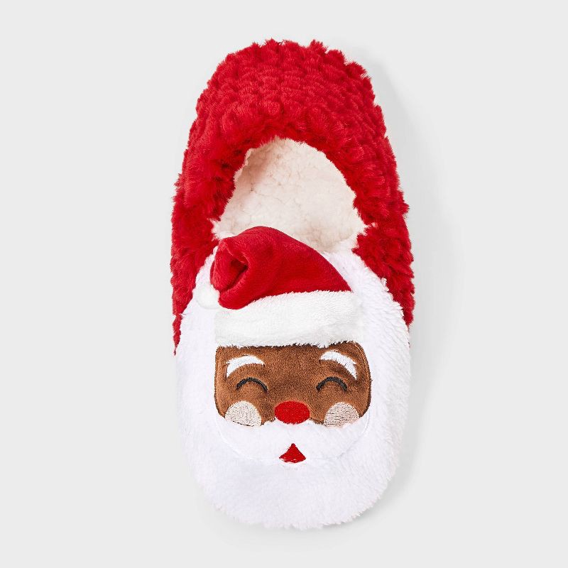 slide 3 of 4, Women's Santa with 3D Hat Christmas Faux Fur Slipper Socks with Grippers - Wondershop™ Red S/M, 1 ct