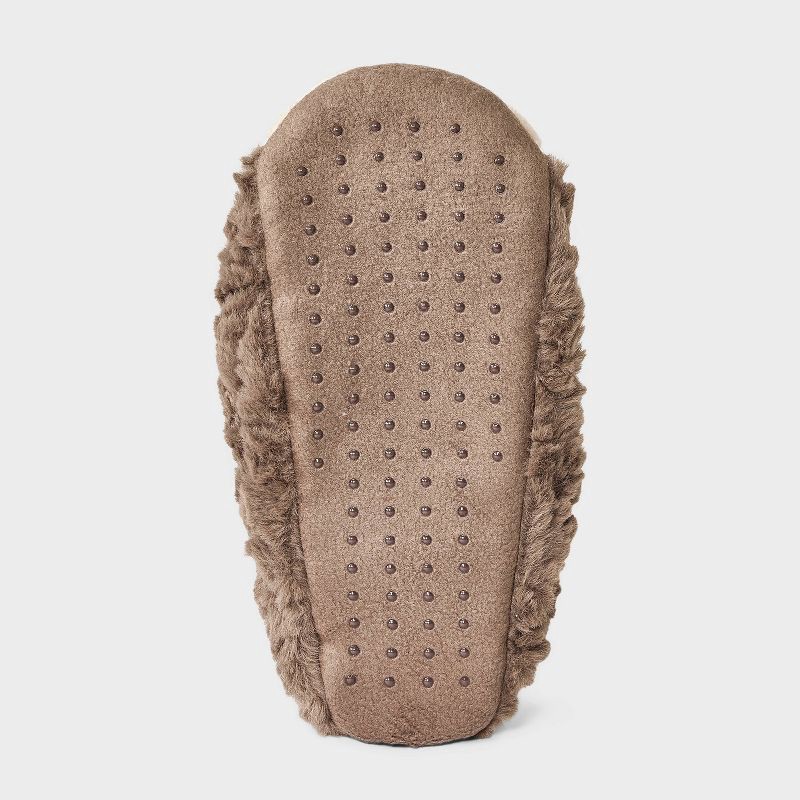 slide 4 of 4, Women's Holiday Moose with 3D Antlers Christmas Faux Fur Slipper Socks with Grippers - Wondershop™ Brown M/L, 1 ct