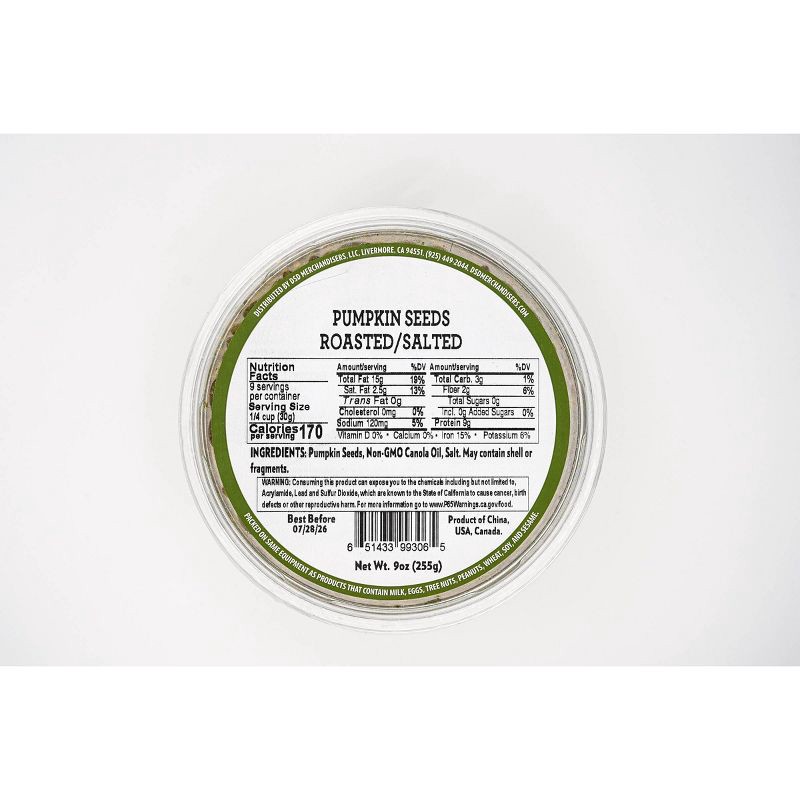 slide 4 of 6, DSD Merchandisers Roasted and Salted Pumpkin Seeds - 9oz Tub, 9 oz