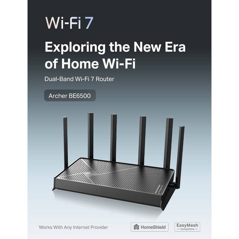 slide 2 of 11, TP-Link Archer BE6500 Dual-Band Mesh Wi-Fi 7 Router: Gigabit Ethernet, WPA3 Security, 1 ct