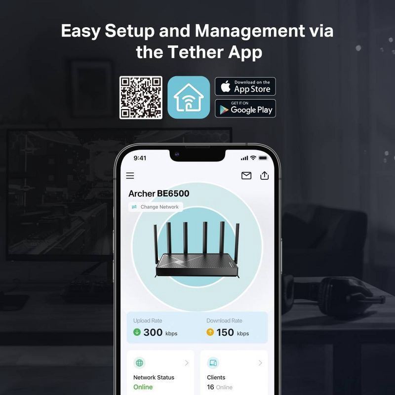 slide 8 of 11, TP-Link Archer BE6500 Dual-Band Mesh Wi-Fi 7 Router: Gigabit Ethernet, WPA3 Security, 1 ct