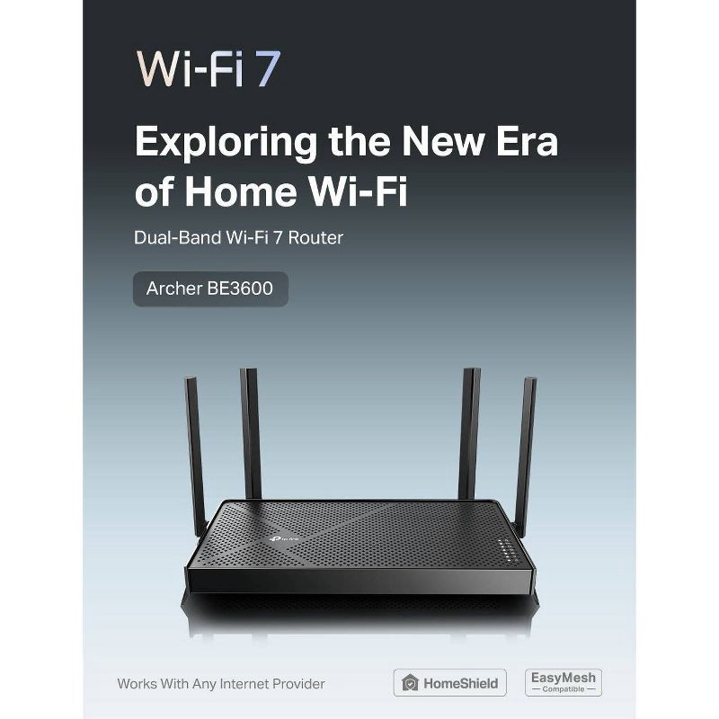 slide 2 of 9, TP-Link Archer BE3600 Dual-Band Mesh Wi-Fi 7 Router: Smart App & WPA3 Security, 1 ct