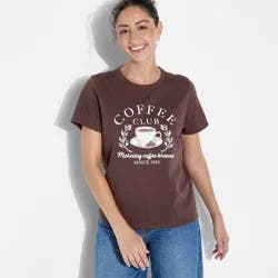 Modern Lux Women's Coffee Club Easy Short Sleeve Graphic T-Shirt - Brown S