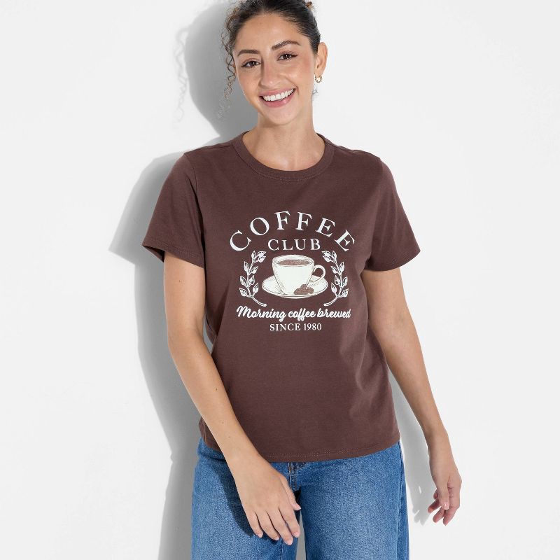 slide 1 of 3, Modern Lux Women's Coffee Club Easy Short Sleeve Graphic T-Shirt - Brown XL, 1 ct