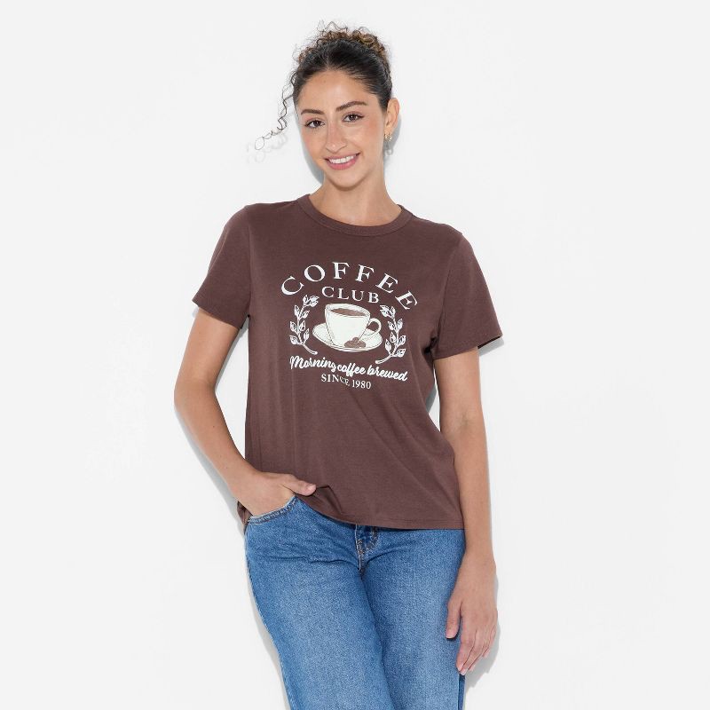 slide 2 of 3, Modern Lux Women's Coffee Club Easy Short Sleeve Graphic T-Shirt - Brown XXL, 1 ct