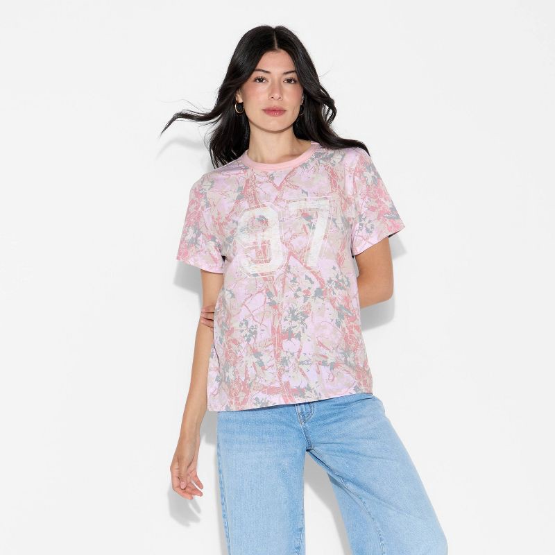 slide 2 of 3, Zoe+Liv Women's Camo 97 Short Sleeve Graphic T-Shirt - Pink XXL, 1 ct