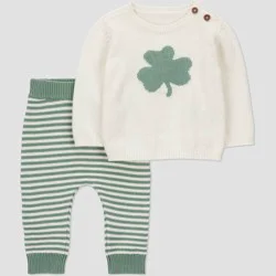 Carter's Just One You® Baby 2pc St. Patrick's Day Shamrock Sweater and Striped Jogger Pants Set - Green 3M