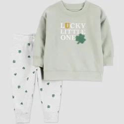 Carter's Just One You® Baby 2pc St. Patrick's Day Lucky Little One Sweatshirt and Jogger Pants Set - Green 9M