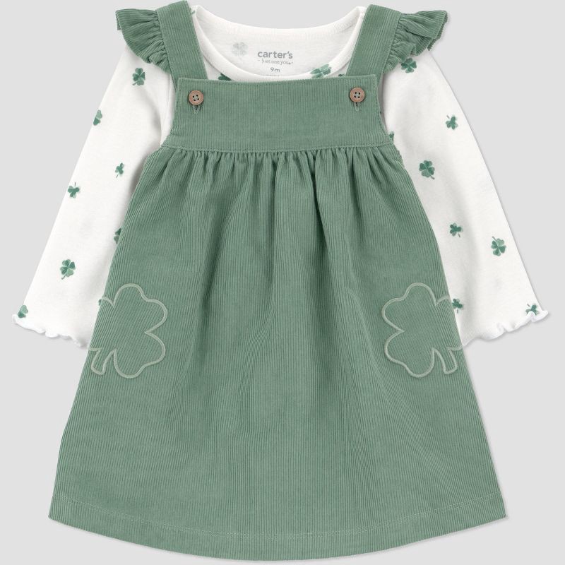 slide 4 of 5, Carter's Just One You® Baby Girls' 2pc St. Patrick's Day Four Leaf Clover Bodysuit and Skirtall Set- Green 12M, 2 ct